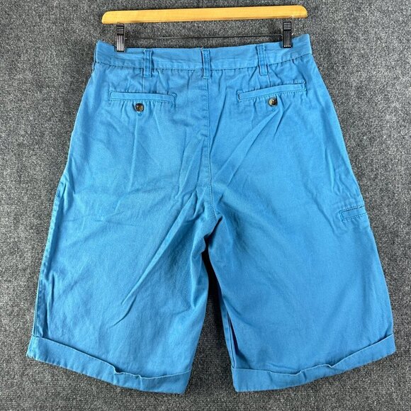 Linea Uomo Shorts Mens 34 Blue Cotton Bermuda Flat Front Pockets Cuffed - Picture 5 of 6